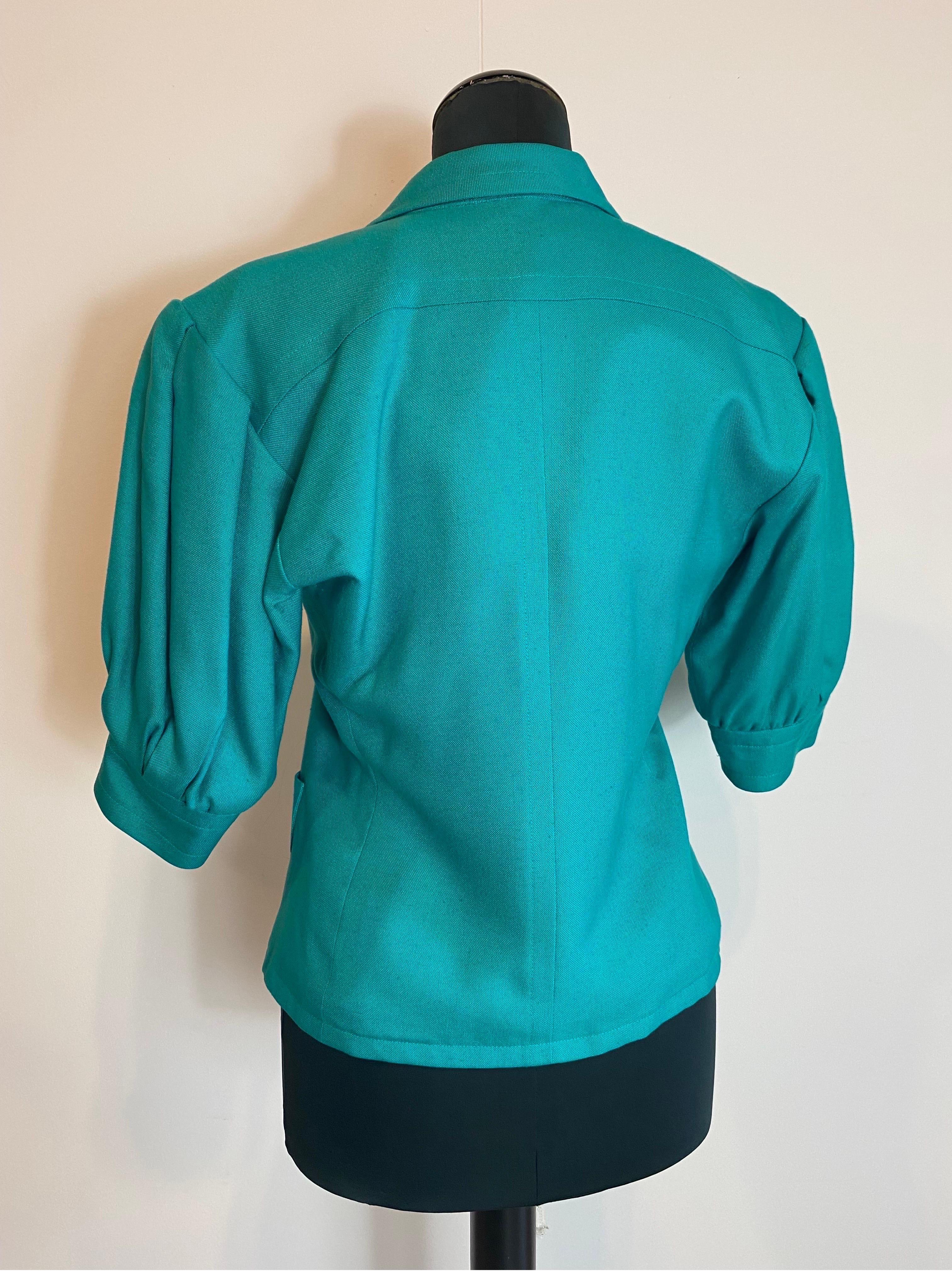 Yves Saint Laurent blazer vintage vert à manches ballons Unisexe en vente