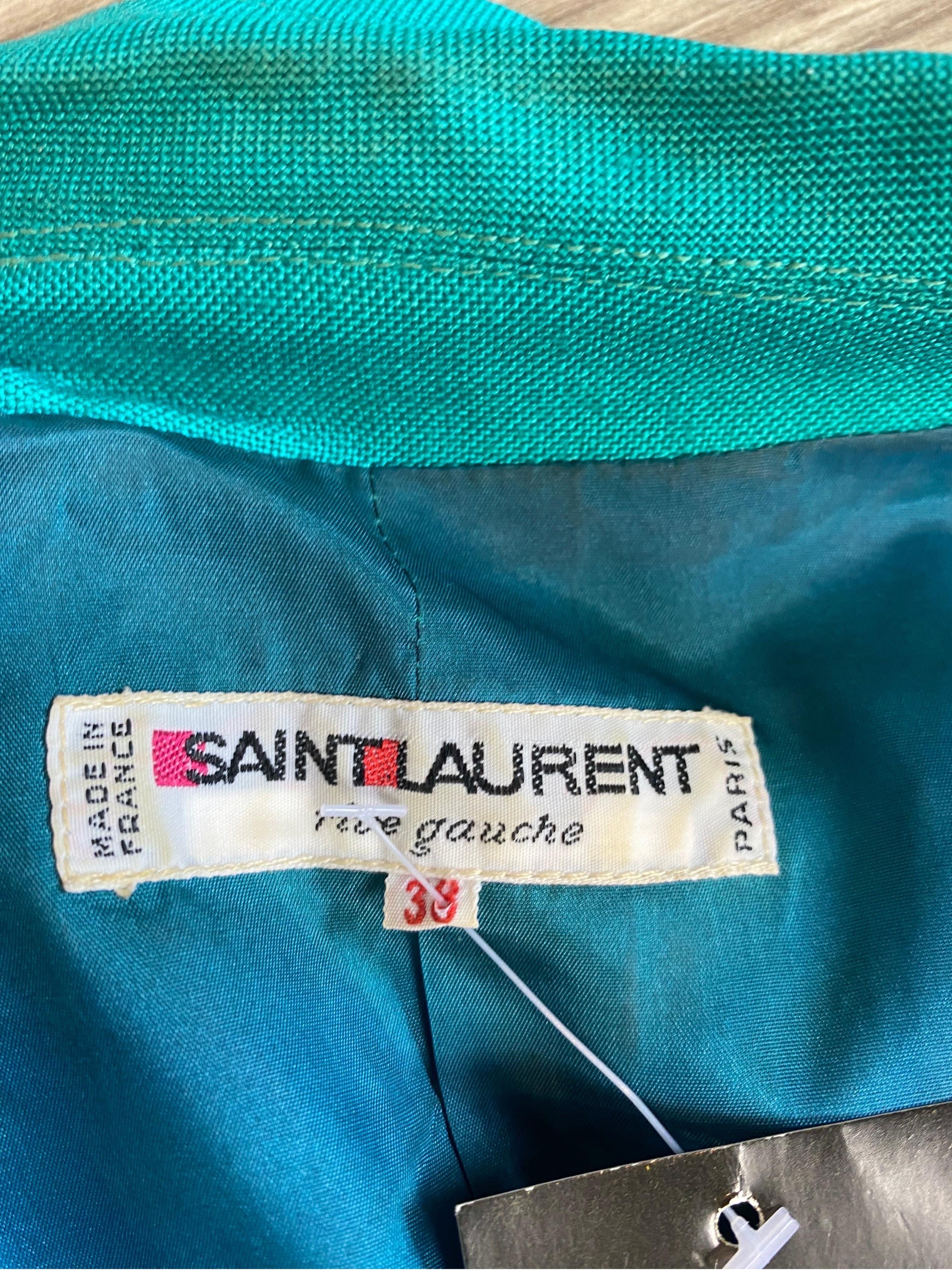 Yves Saint Laurent blazer vintage vert à manches ballons en vente 1