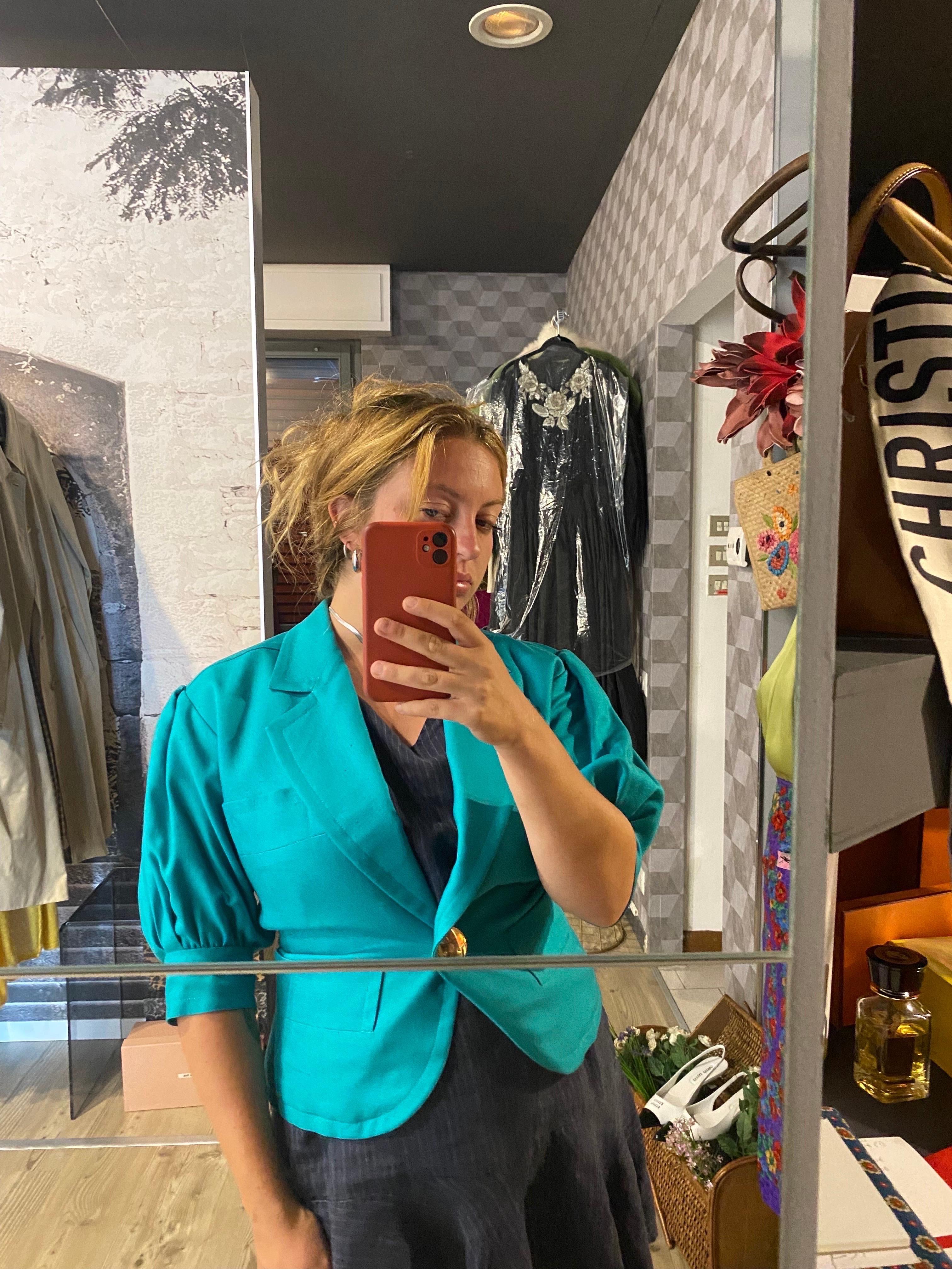 Yves Saint Laurent blazer vintage vert à manches ballons en vente 3
