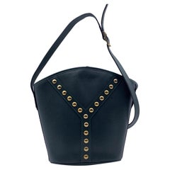 Yves Saint Laurent Vintage Green Leather Studded Bucket Shoulder Bag