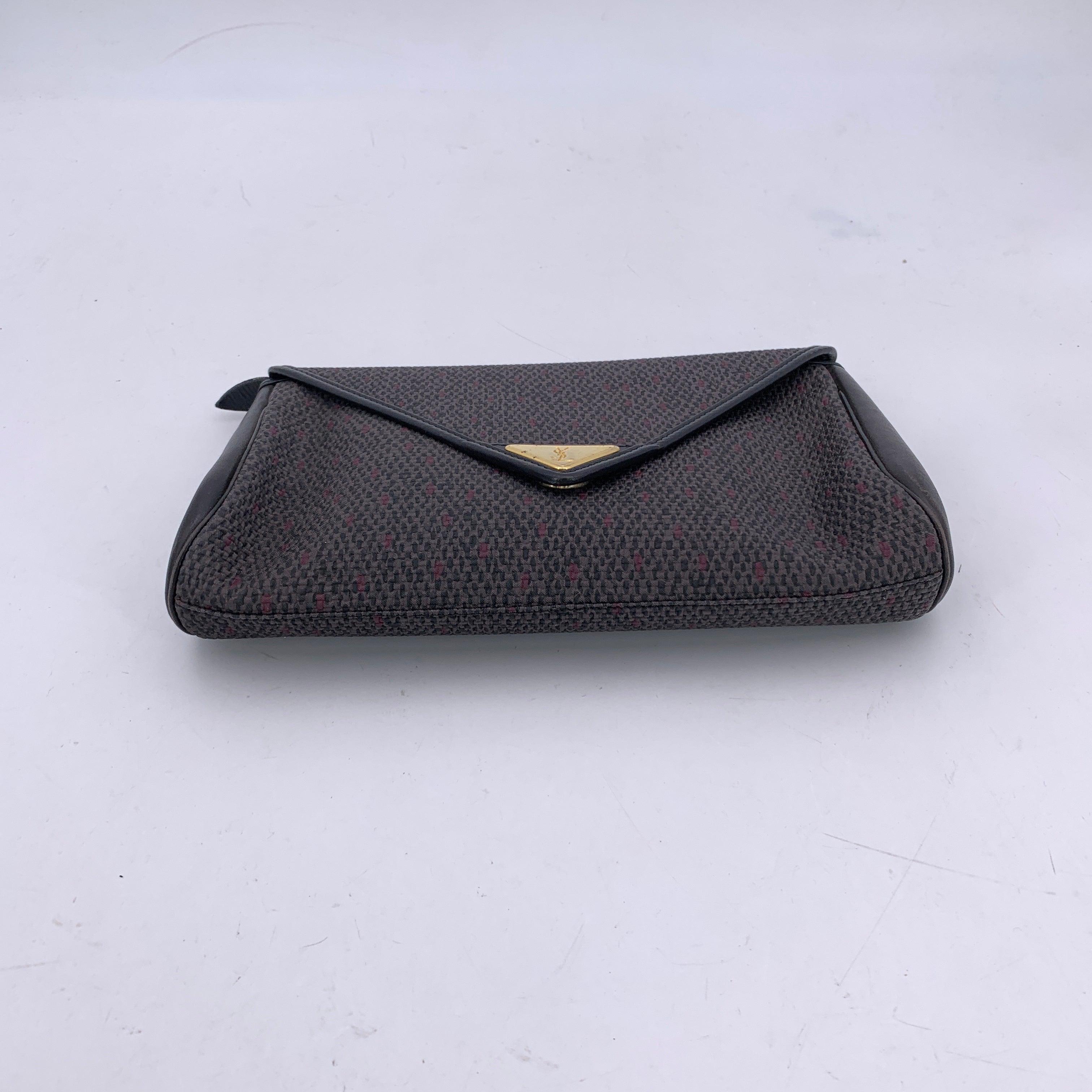 Women's Yves Saint Laurent Vintage Grey BlackTextured Canvas Clutch Bag For Sale