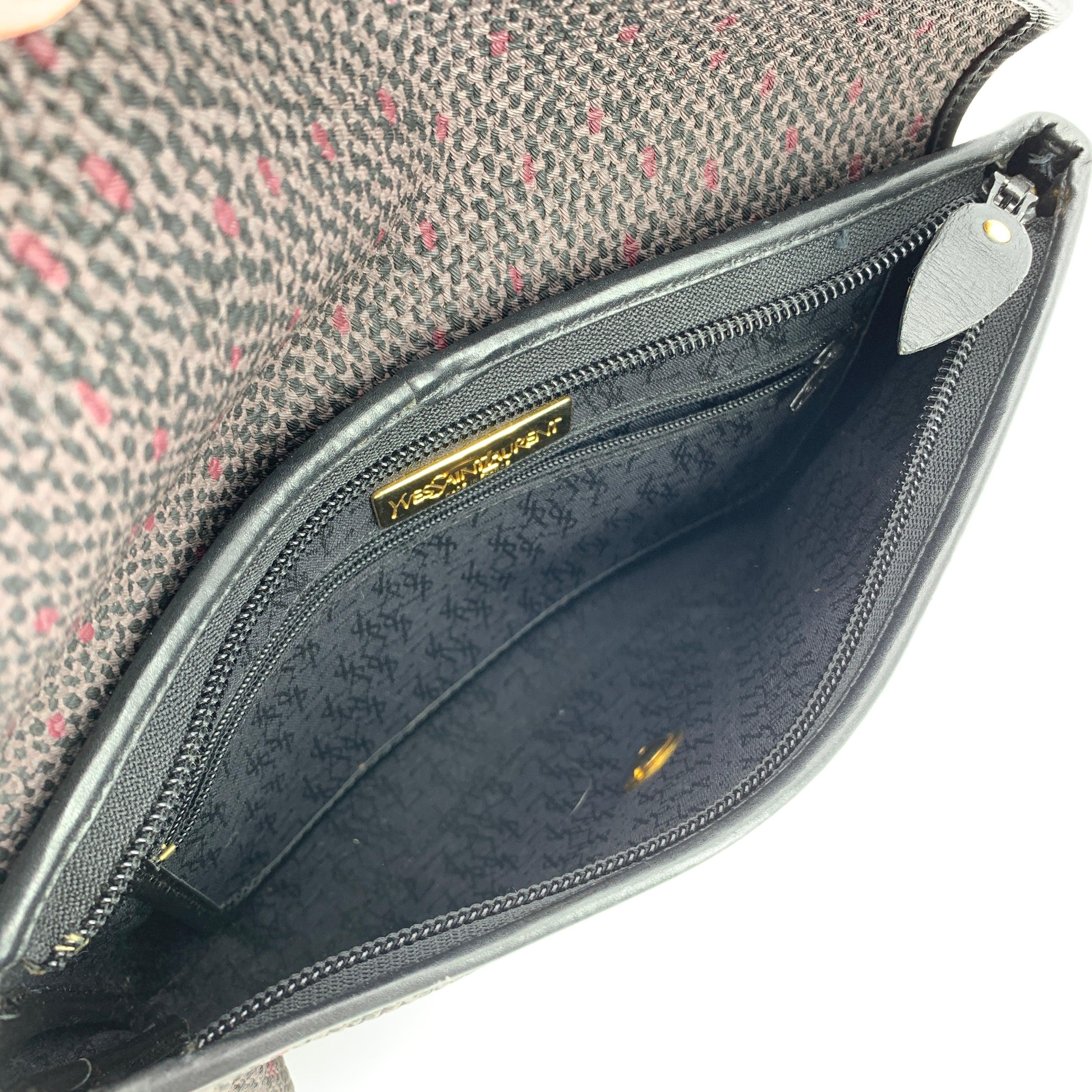Yves Saint Laurent Vintage Grey BlackTextured Canvas Clutch Bag For Sale 1