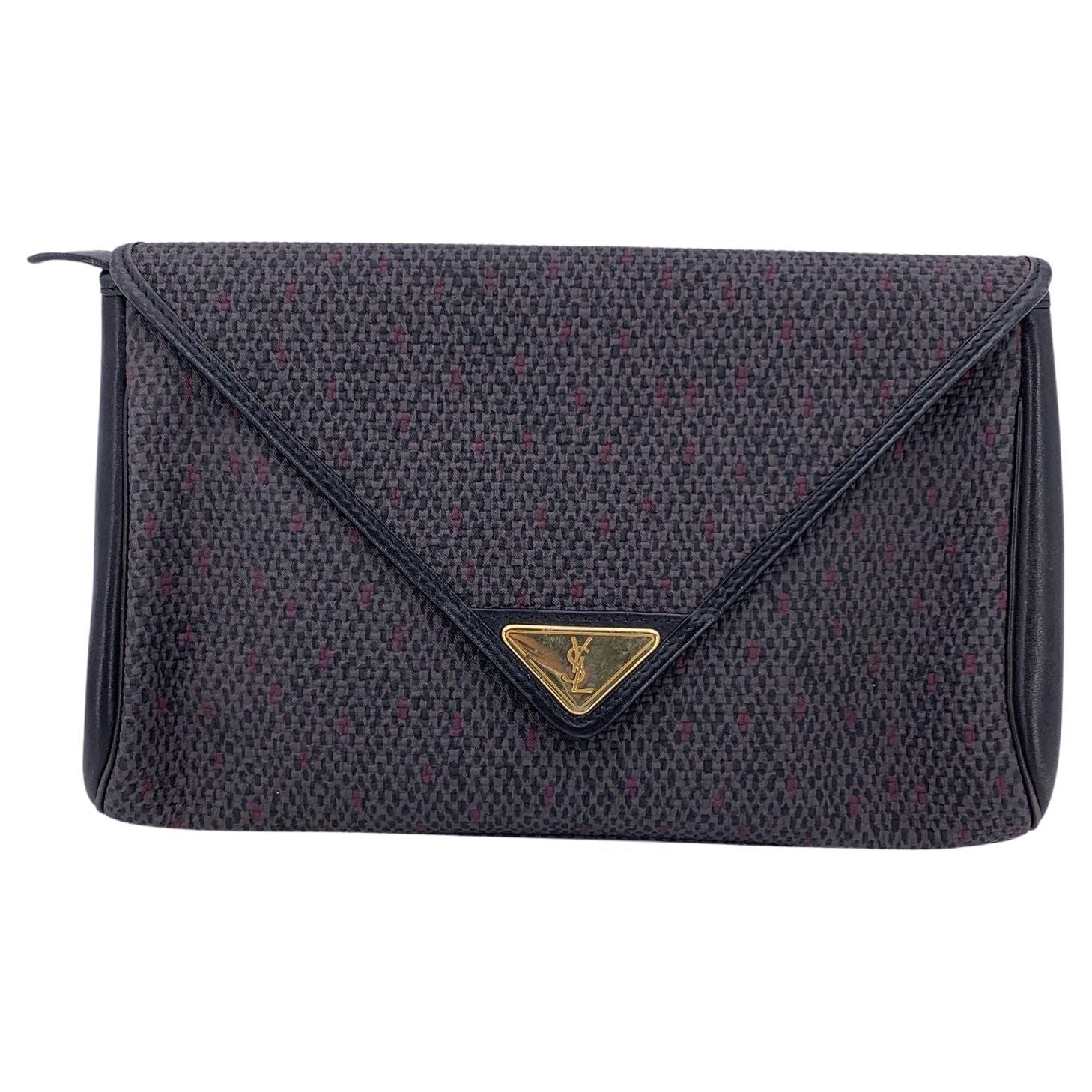 Yves Saint Laurent Vintage Grey BlackTextured Canvas Clutch Bag For Sale