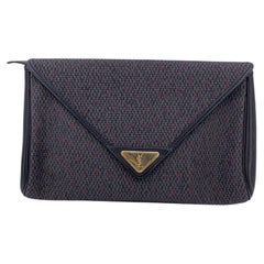 Yves Saint Laurent Vintage Grey BlackTextured Canvas Clutch Bag