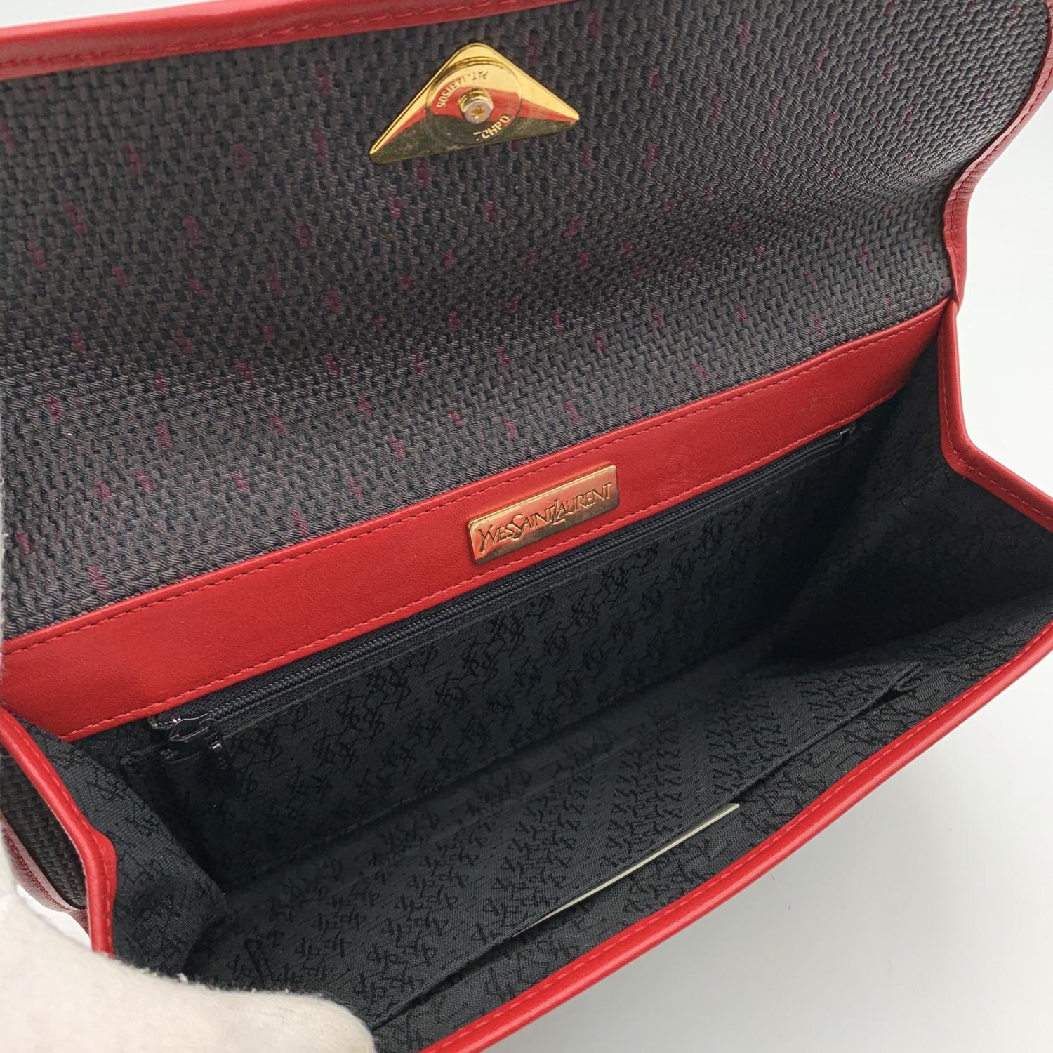 Yves Saint Laurent Vintage Grey Red Textured Canvas Clutch Bag 1