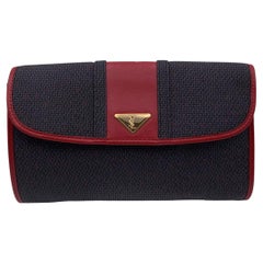 Yves Saint Laurent Vintage Grey Red Textured Canvas Clutch Bag