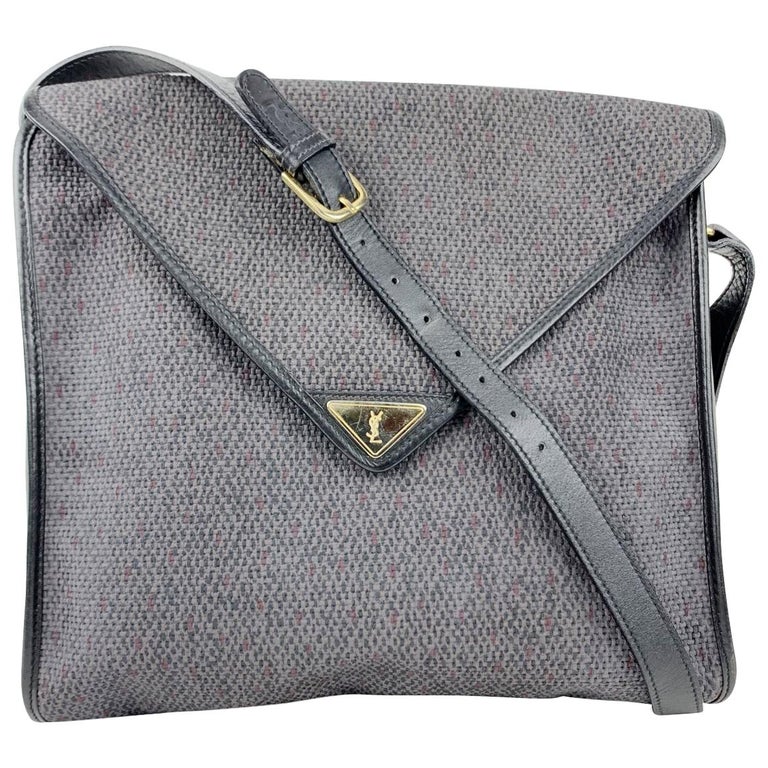 Yves Saint Laurent Vintage Grey Textured Canvas Crossbody Bag For Sale at 1stDibs