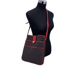 Yves Saint Laurent Vintage Grey Textured Vinyl Canvas Tote Bag Red