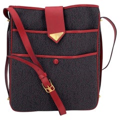 Yves Saint Laurent Vintage Grey Textured Vinyl Canvas Tote Bag Red