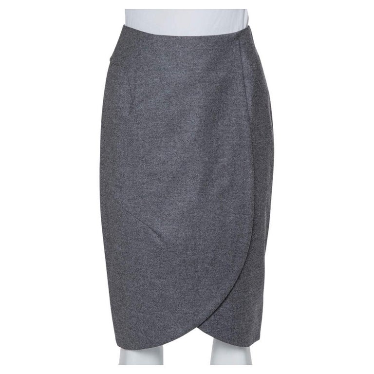 Yves Saint Laurent Vintage Grey Wool and Cashmere Mini Faux Wrap Skirt ...