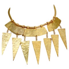 Yves Saint Laurent Vintage Hammered Gold Geometric Statement Necklace