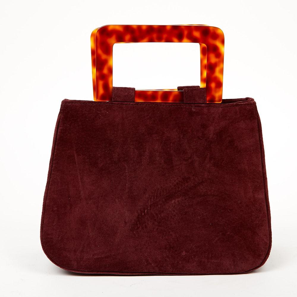 burgundy suede handbag