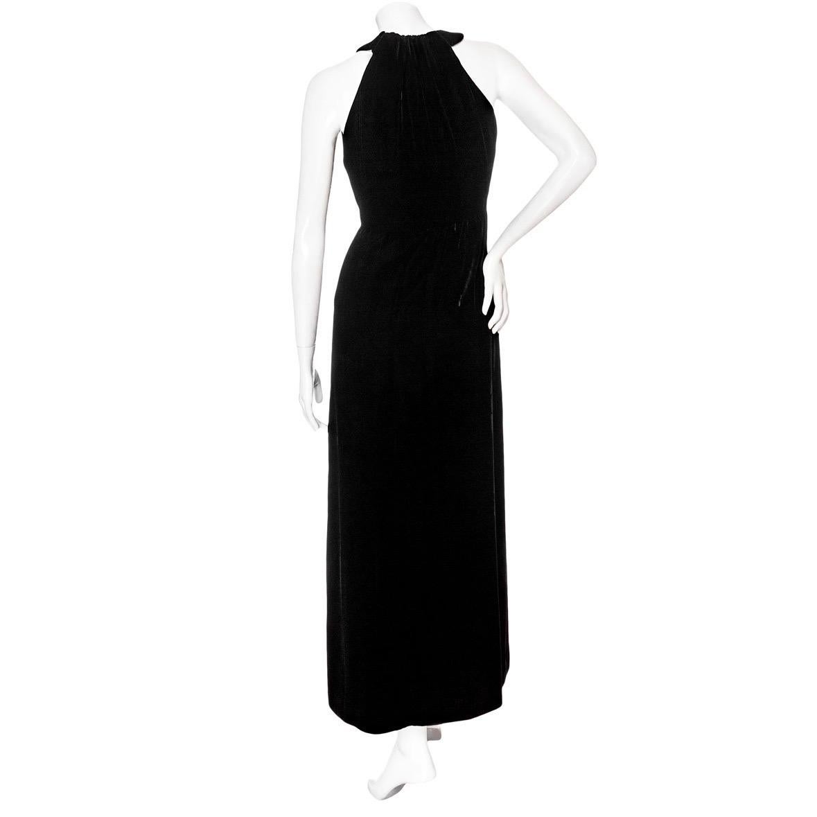 Women's Yves Saint Laurent Vintage Haute Couture Black Velvet Halter Dress For Sale