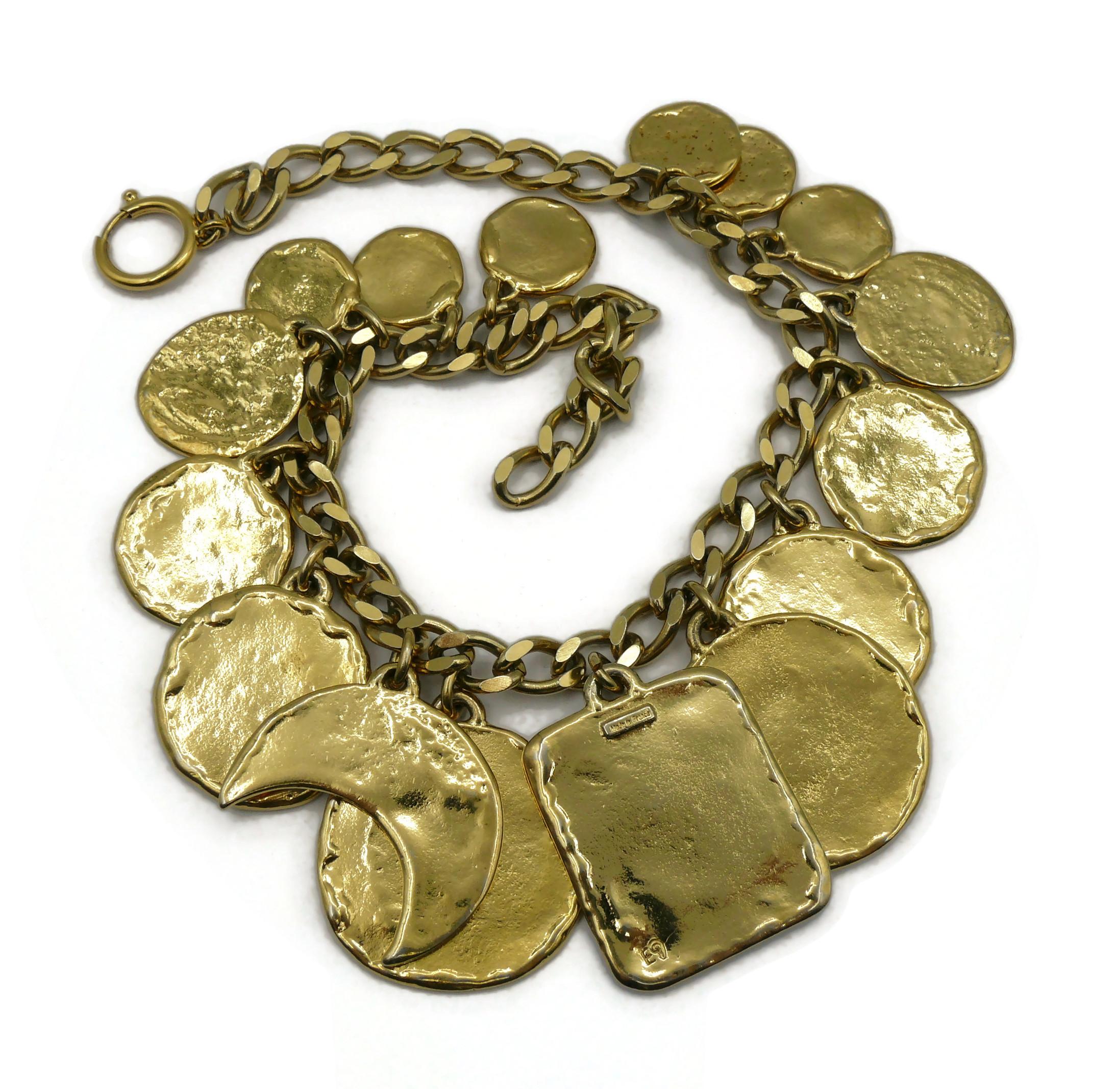 YVES SAINT LAURENT Vintage Iconic Gold Tone Charm Necklace For Sale 9