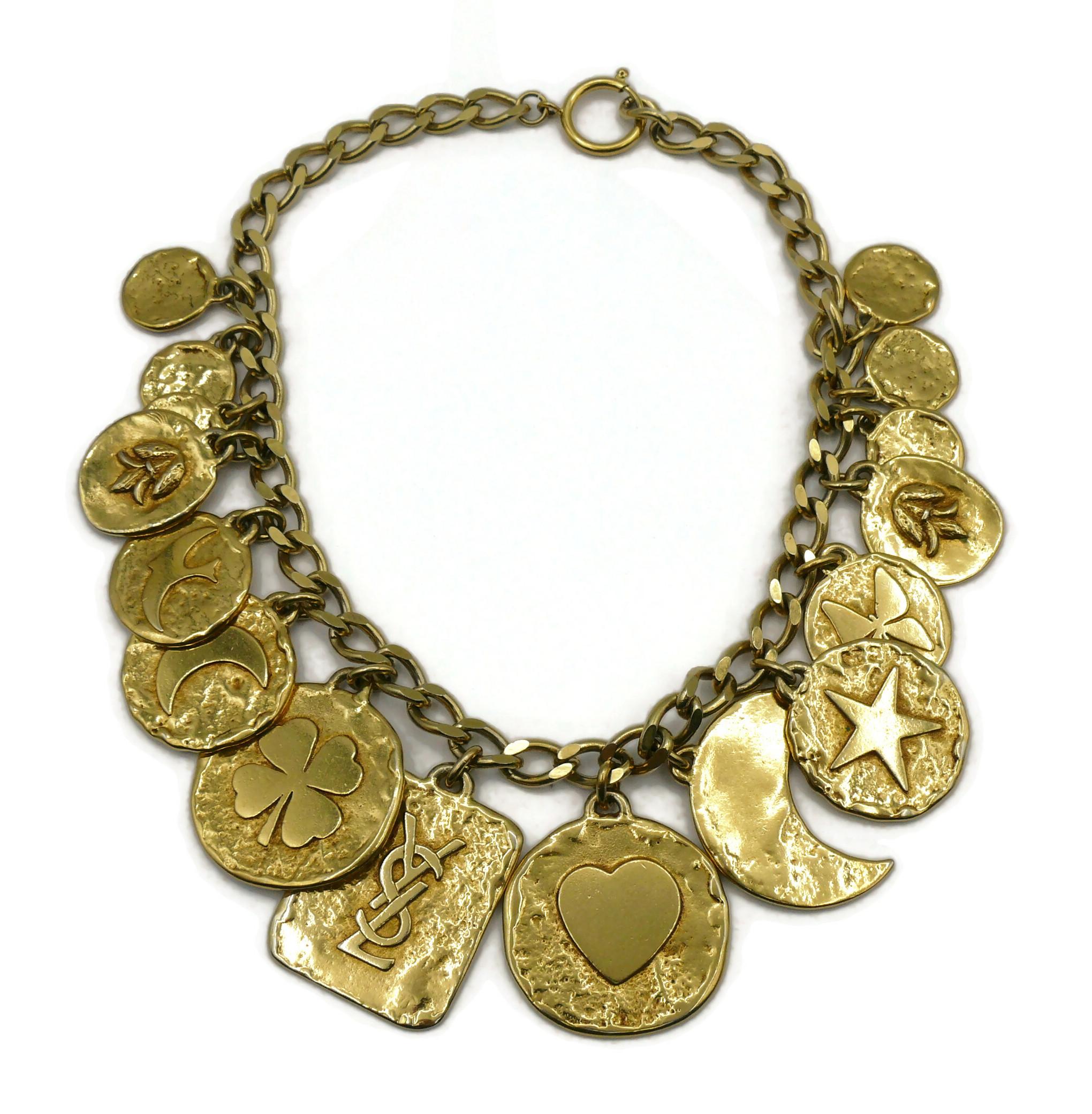 Women's YVES SAINT LAURENT Vintage Iconic Gold Tone Charm Necklace For Sale