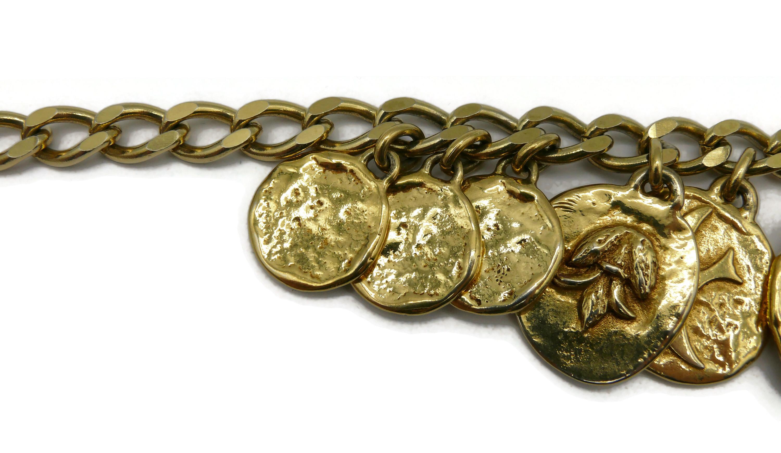 YVES SAINT LAURENT Vintage Iconic Gold Tone Charm Necklace For Sale 2