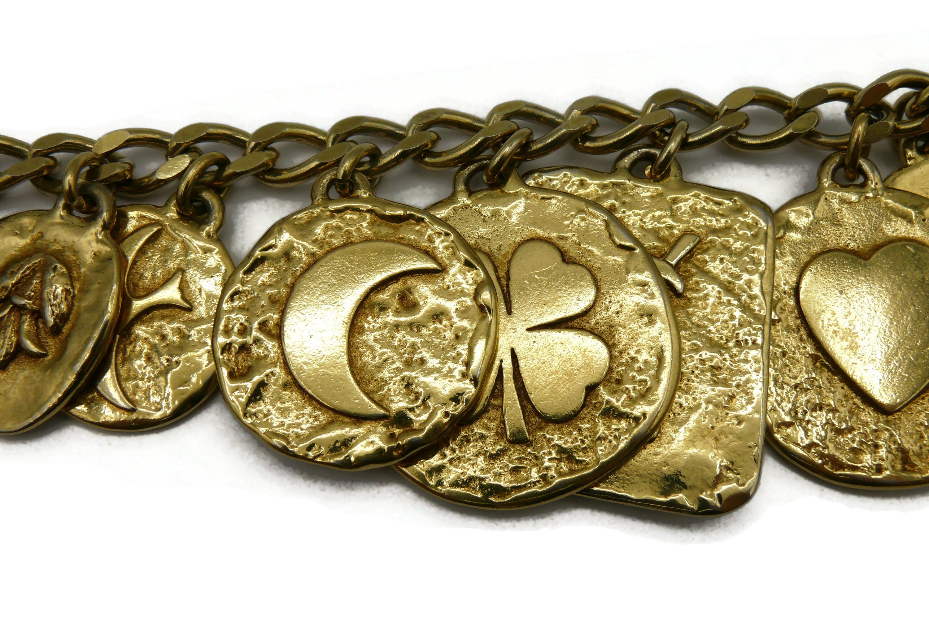 YVES SAINT LAURENT Vintage Iconic Gold Tone Charm Necklace For Sale 4