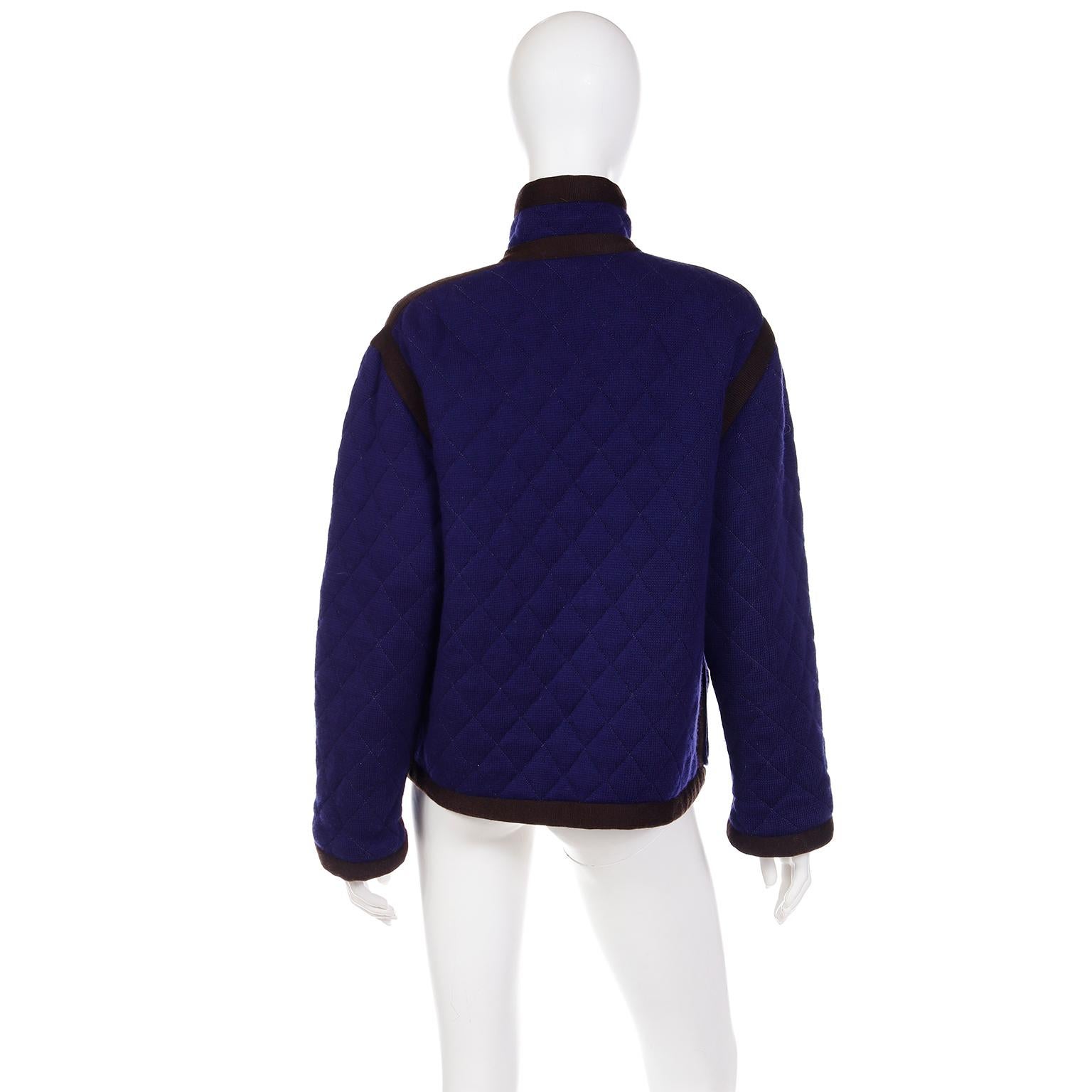 Women's Yves Saint Laurent Vintage Jacket YSL Reversible Blue Plum Purple Quilted Coat