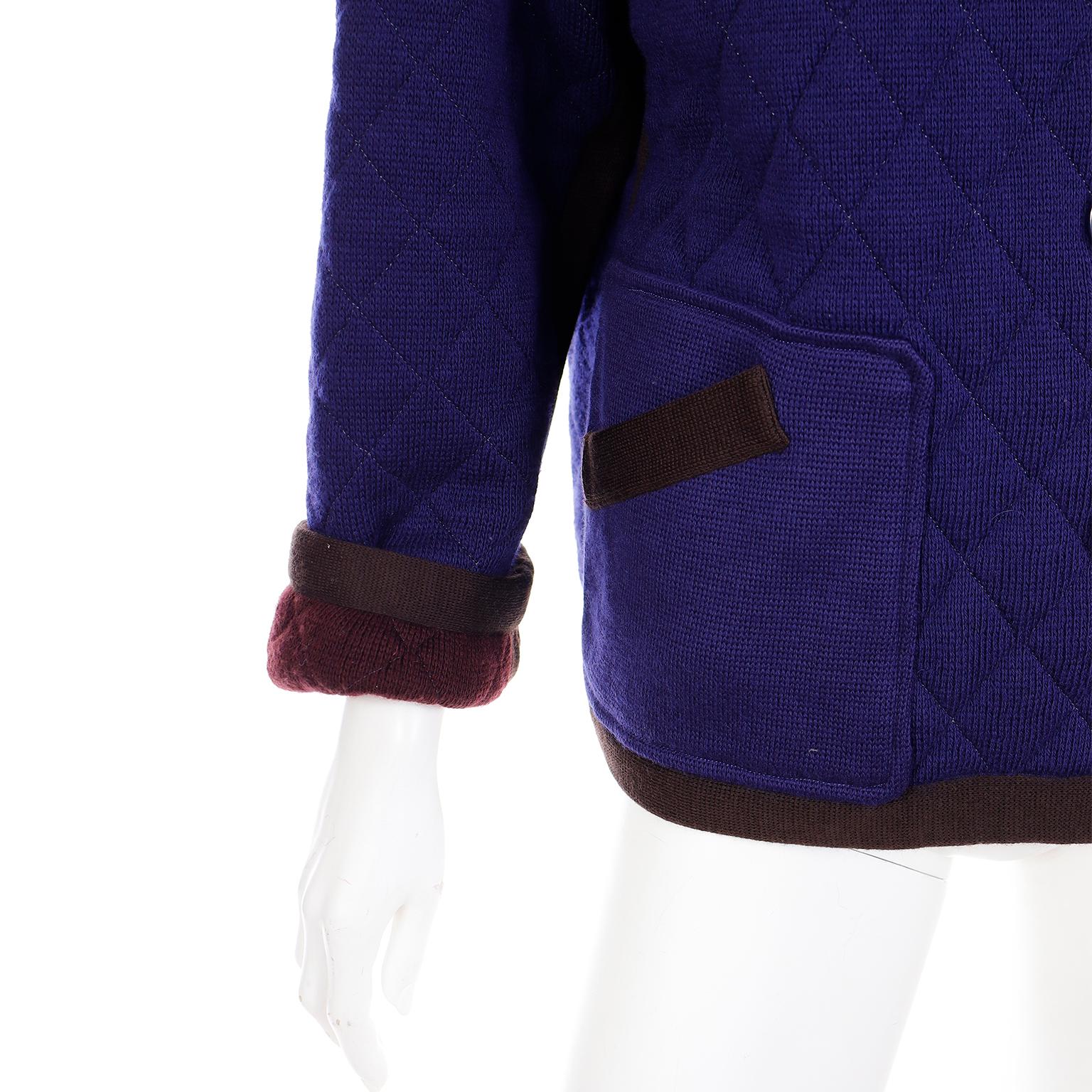 Yves Saint Laurent Vintage Jacket YSL Reversible Blue Plum Purple Quilted Coat 4
