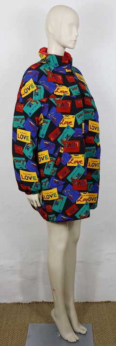 YVES SAINT LAURENT Vintage Love Cards Print Reversible Oversized Coat Size L