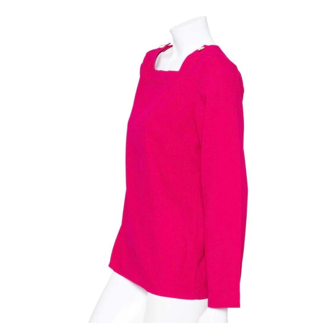 Yves Saint Laurent Vintage Magenta Square Neck Top (1980s) In Good Condition In Los Angeles, CA