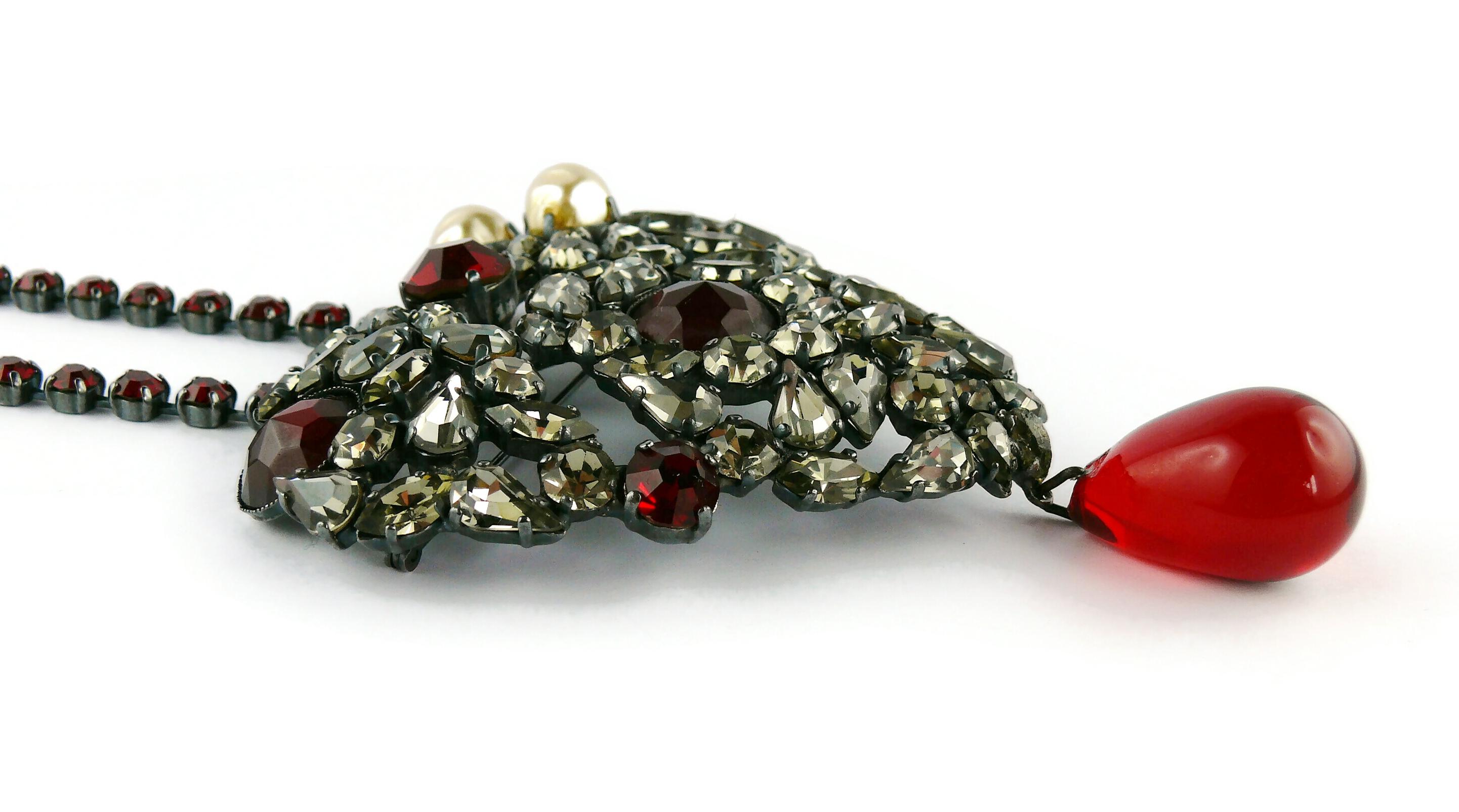 Yves Saint Laurent Vintage Massive Iconic Bejeweled Heart Brooch Necklace 5