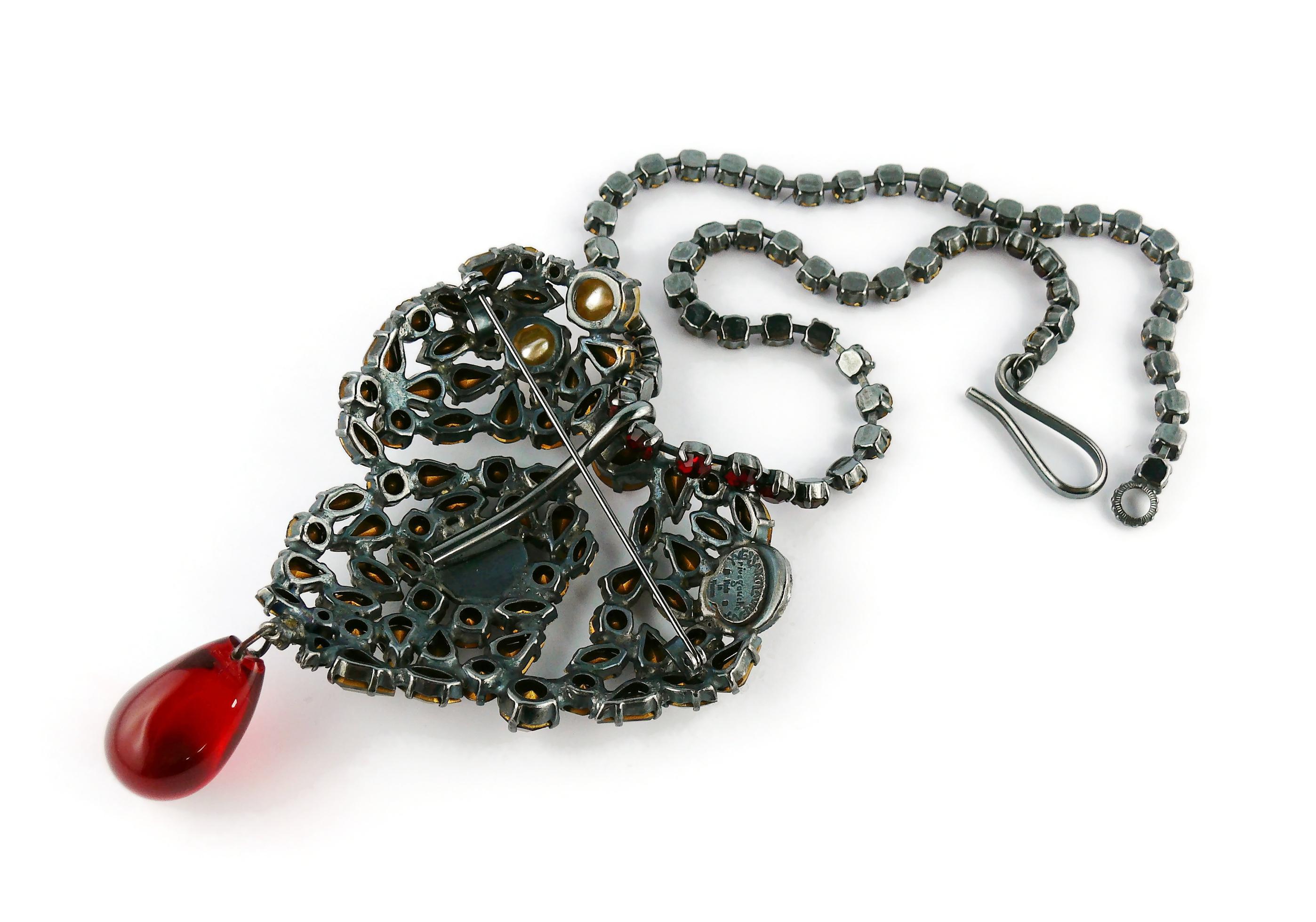 Yves Saint Laurent Vintage Massive Iconic Bejeweled Heart Brooch Necklace 10