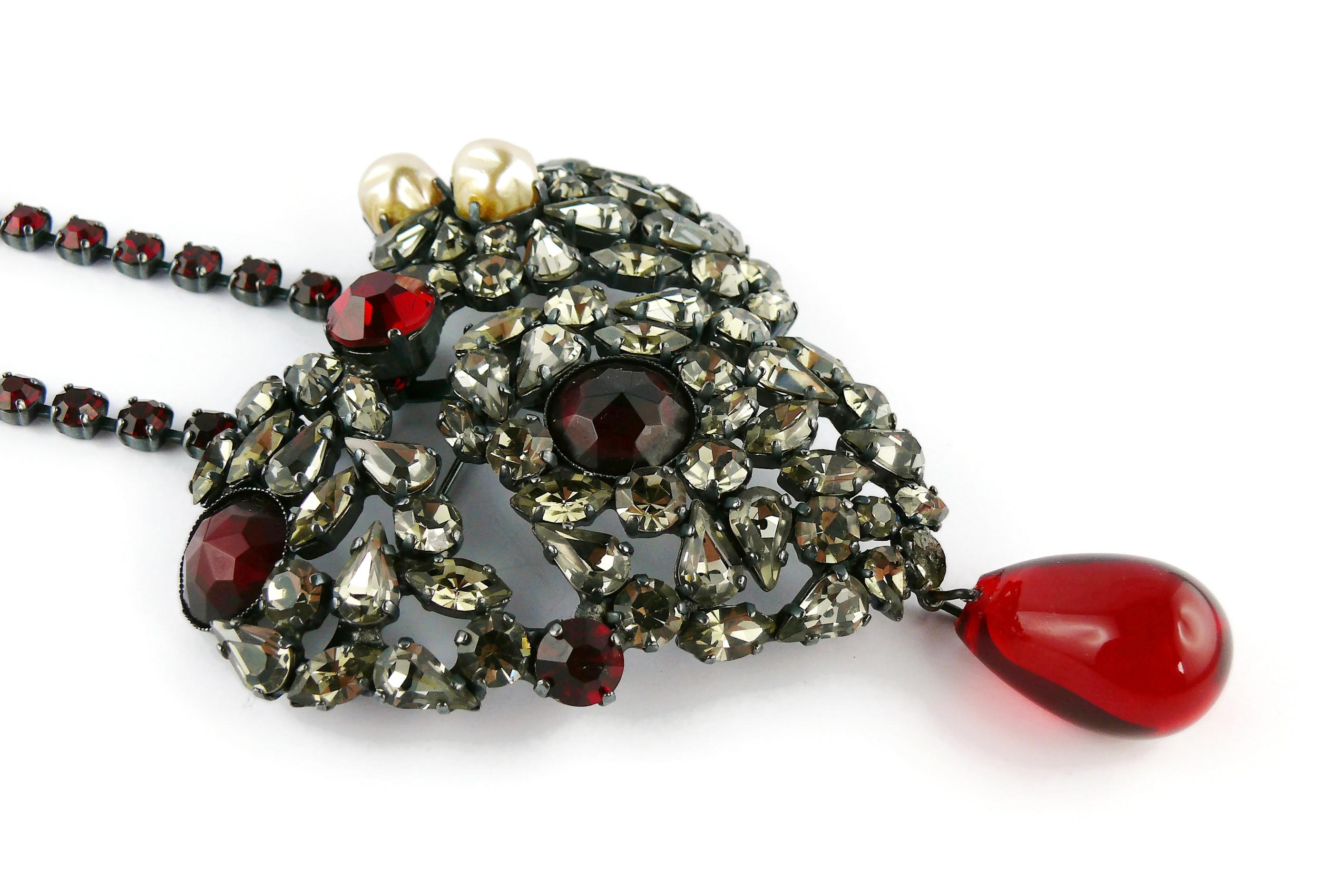 Women's Yves Saint Laurent Vintage Massive Iconic Bejeweled Heart Brooch Necklace