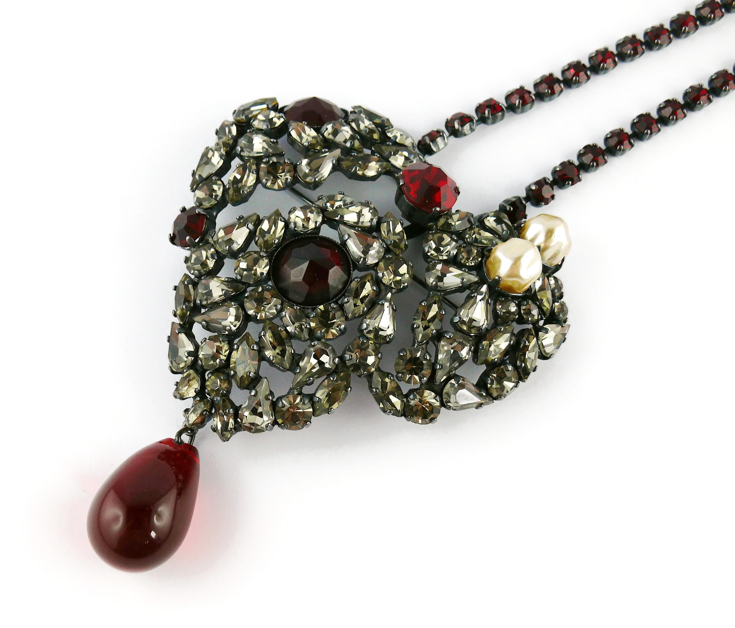 Yves Saint Laurent Vintage Massive Iconic Bejeweled Heart Brooch Necklace 1