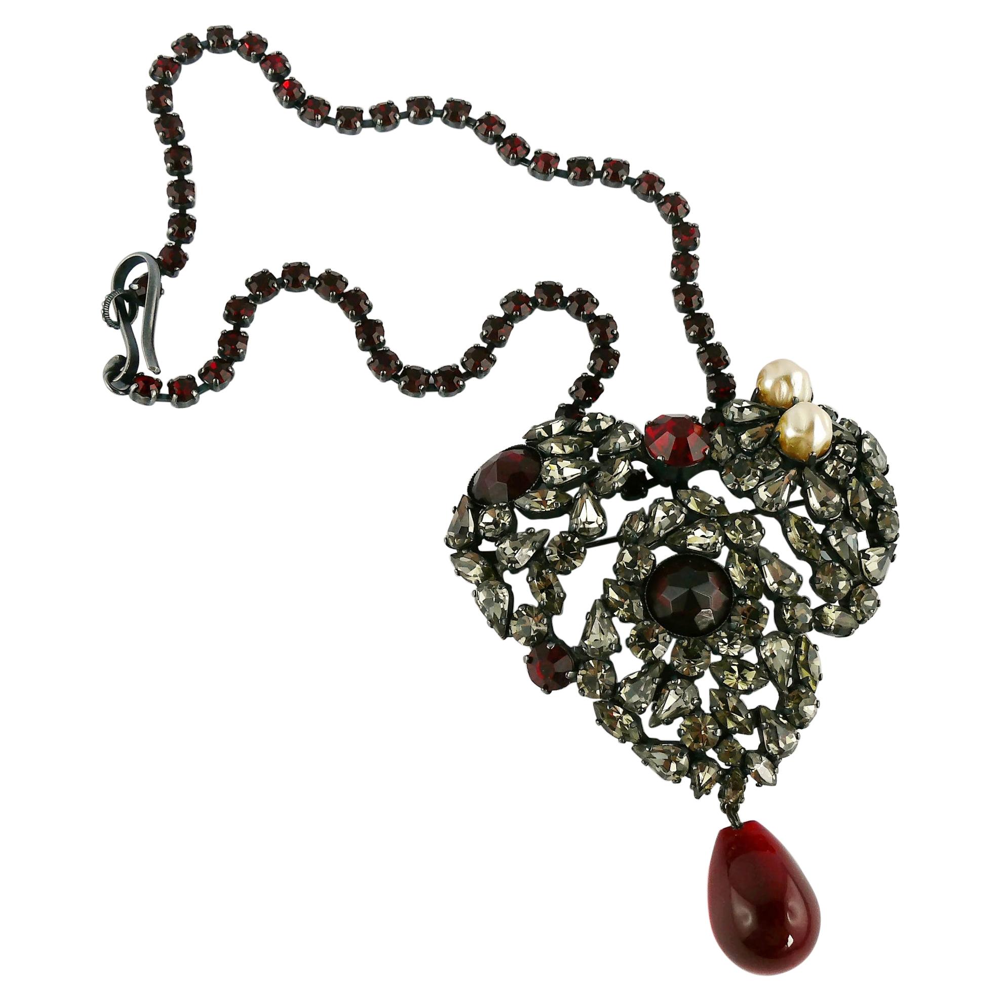 Yves Saint Laurent Vintage Massive Iconic Bejeweled Heart Brooch Necklace
