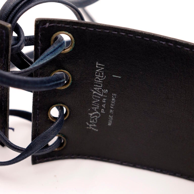 Yves Saint Laurent Vintage Midnight Navy Blue Leather Corset Belt For Sale  at 1stDibs
