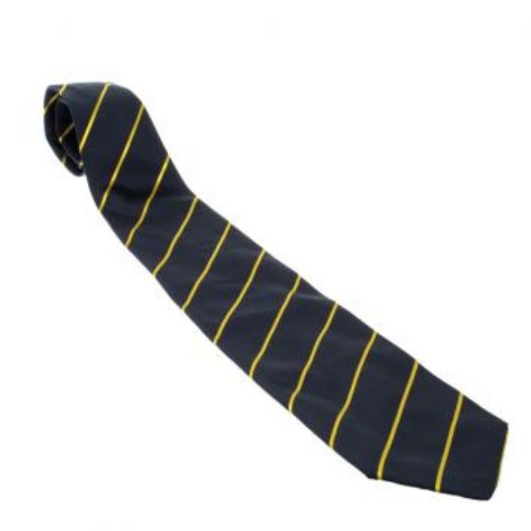 Noir Cravate en soie rayée bleu marine et jaune Yves Saint Laurent Vintage en vente