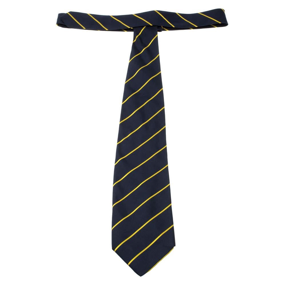 Men's Yves Saint Laurent Vintage Navy Blue and Yellow Striped Silk Tie For Sale