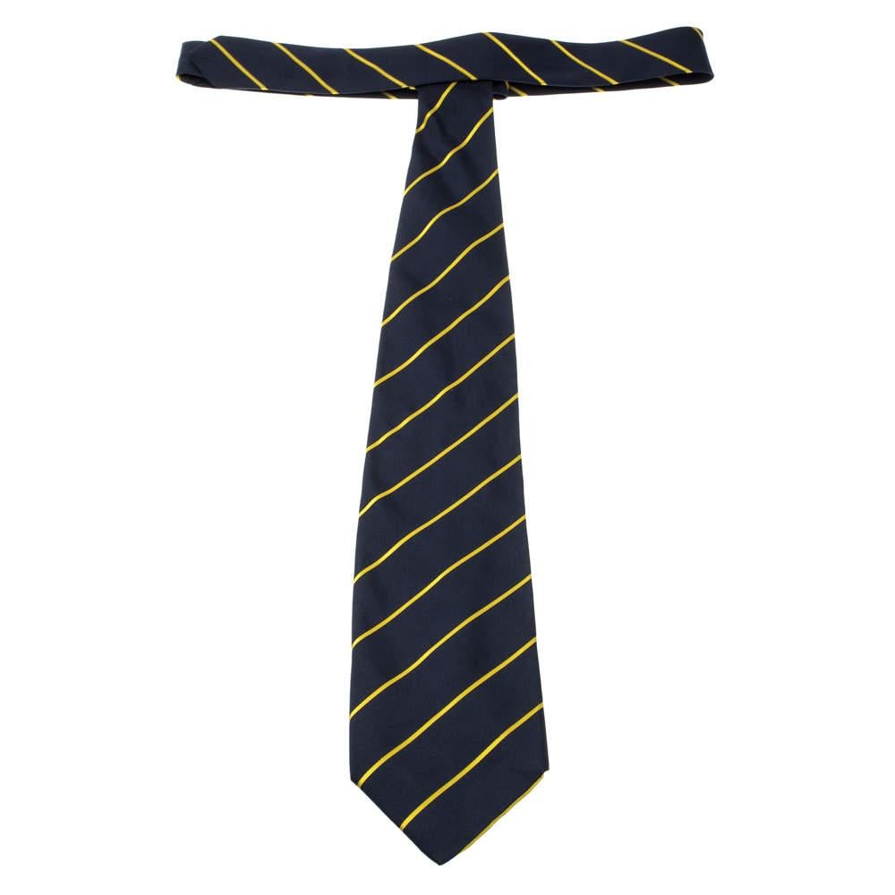 Yves Saint Laurent Vintage Navy Blue and Yellow Striped Silk Tie In Good Condition In Dubai, Al Qouz 2