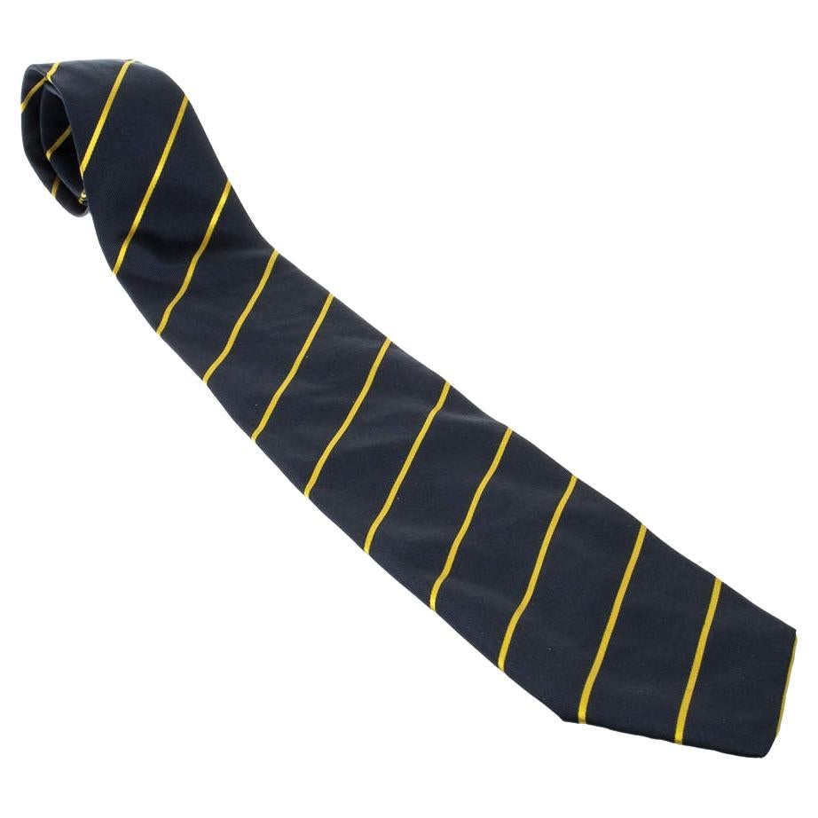 Yves Saint Laurent Vintage Navy Blue and Yellow Striped Silk Tie For Sale