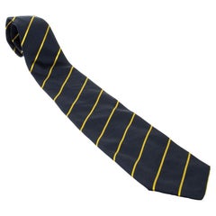 Cravate en soie rayée bleu marine et jaune Yves Saint Laurent Vintage