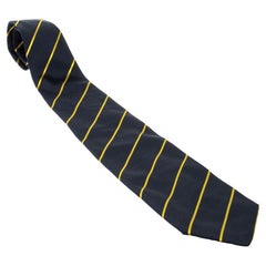 Yves Saint Laurent Vintage Navy Blue and Yellow Striped Silk Tie