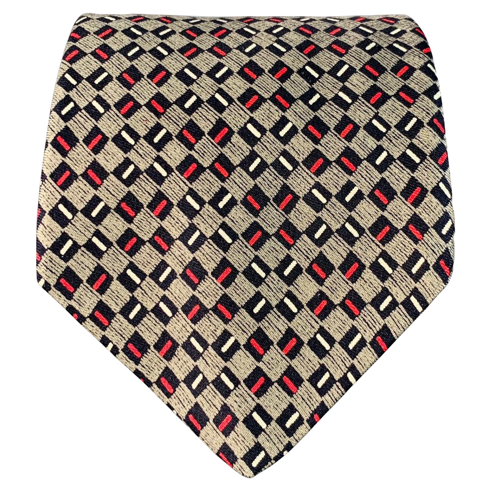 Yves Saint Laurent Vintage, cravatta in seta a scacchi bianchi e rossi, vintage, di colore blu.