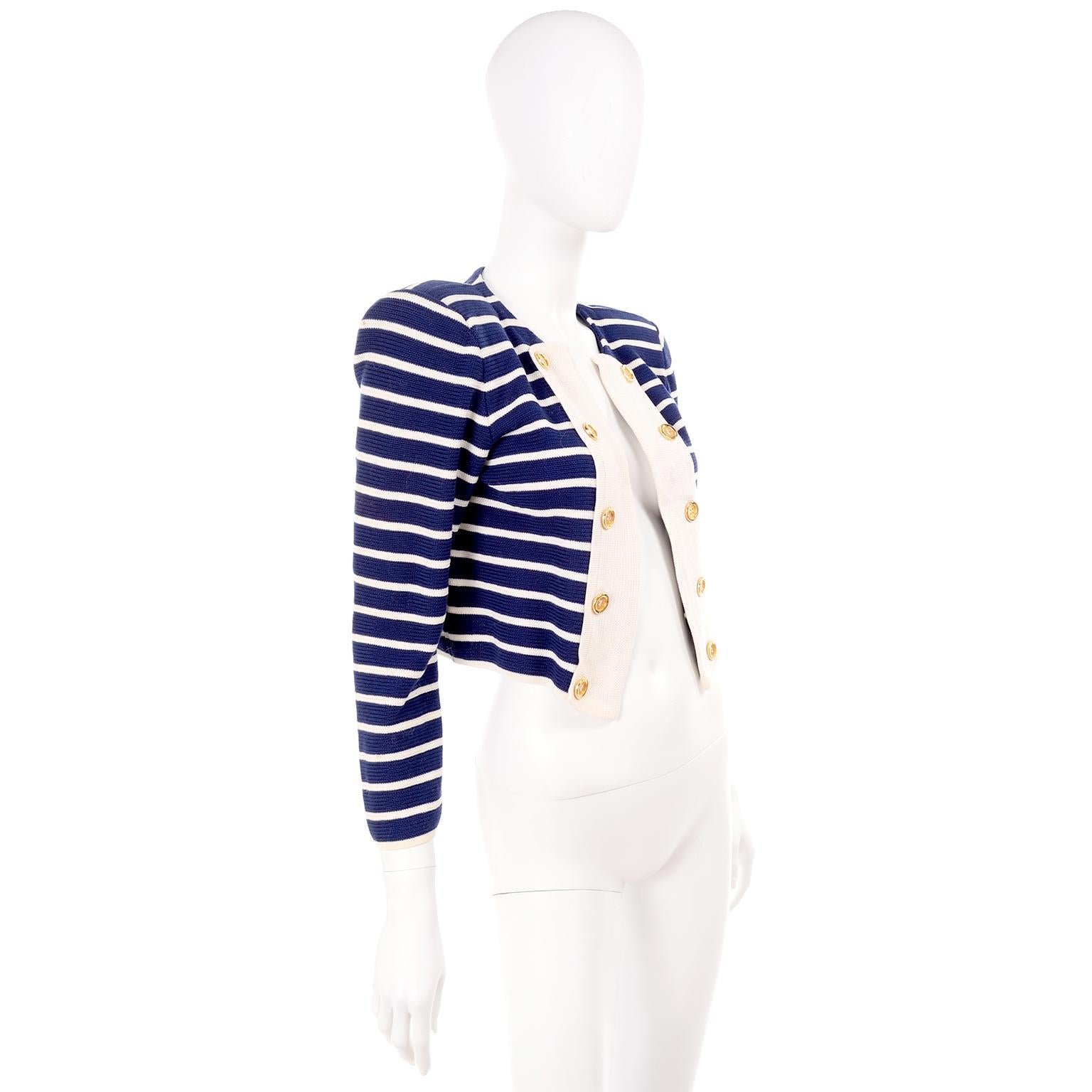 Women's Yves Saint Laurent Vintage Navy & White Stripe Cotton Nautical Style Jacket