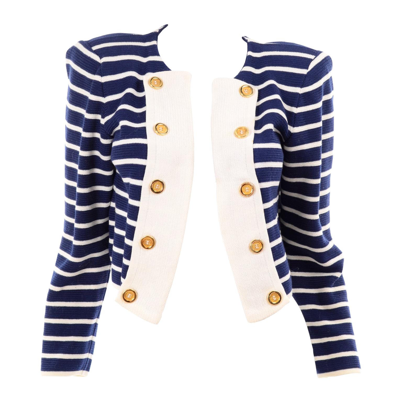 Yves Saint Laurent Vintage Navy & White Stripe Cotton Nautical Style Jacket