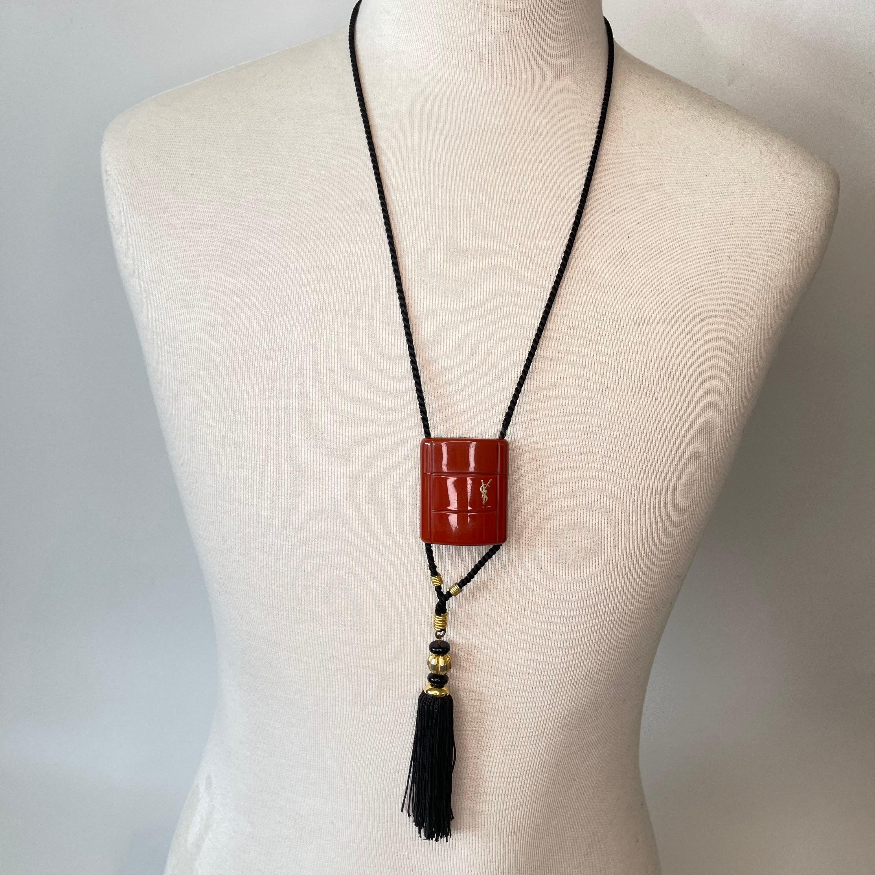 Women's or Men's Yves Saint Laurent VINTAGE Opium Charm Rope Necklace with Tassle 1980’s For Sale