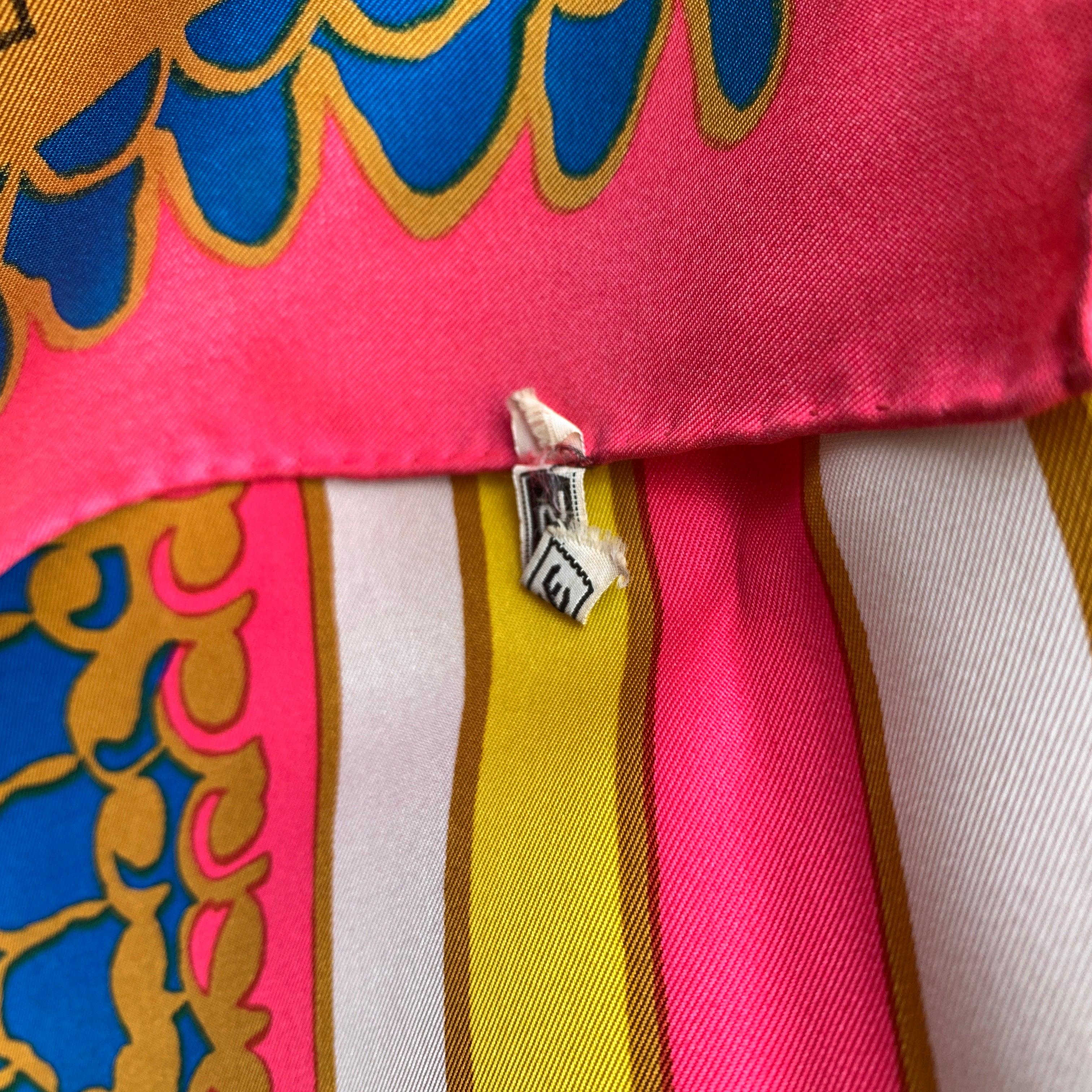 Yves Saint Laurent Vintage Pink Blue Multicolour Squares Silk Scarf In Excellent Condition In Rome, Rome