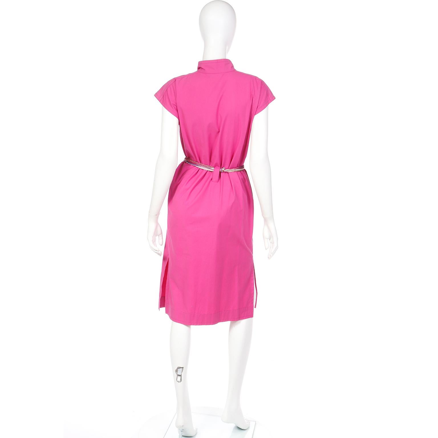 Yves Saint Laurent Vintage Pink Cotton Dress With Front Zipper & 2 Belt Options For Sale 1