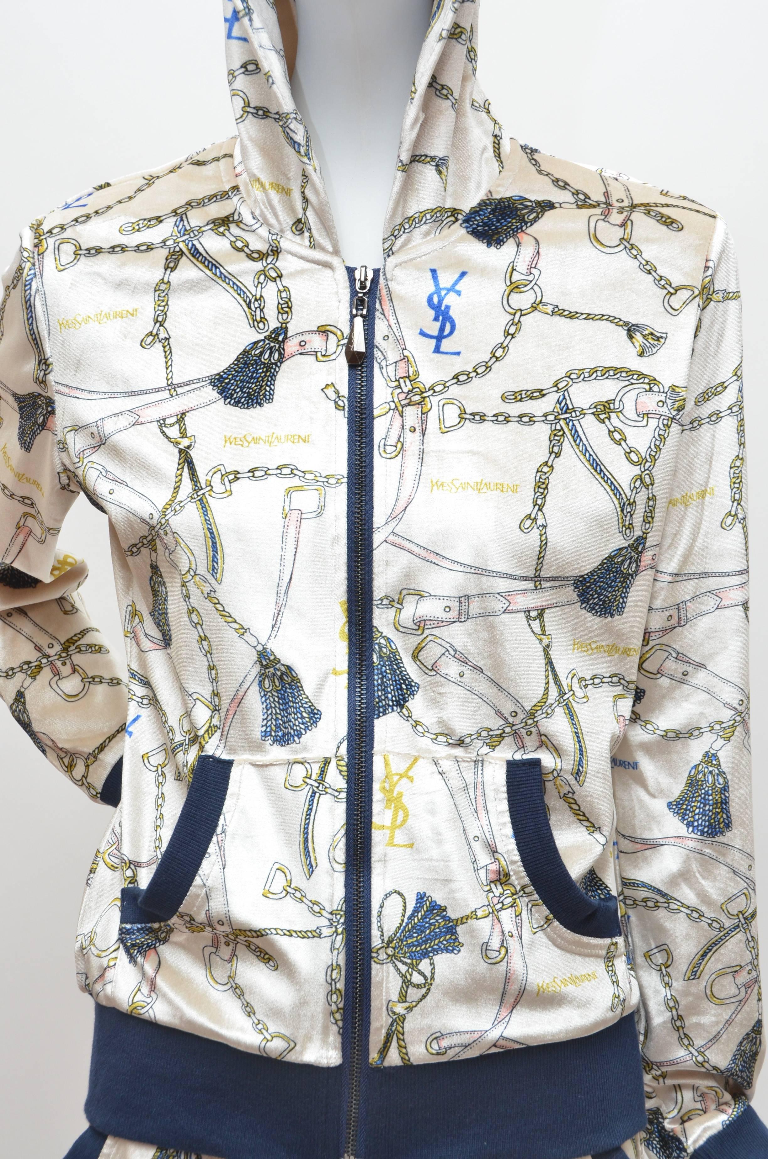 Gray Yves Saint Laurent Vintage Printed Track Suit Logo Print All Over 