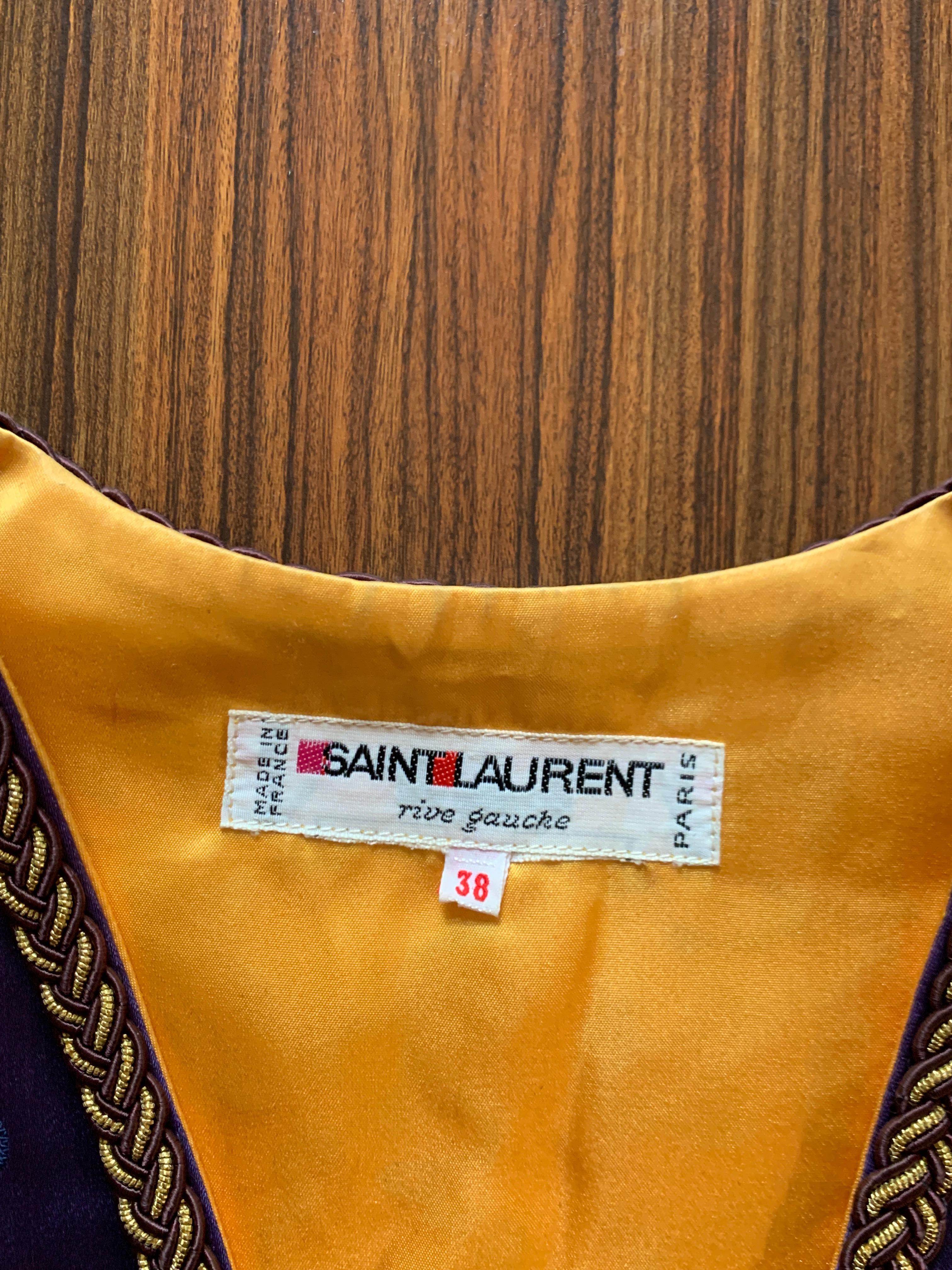 Women's Yves Saint Laurent Vintage Purple and Gold Dragon Print Cropped Vest 1960s 1970s
