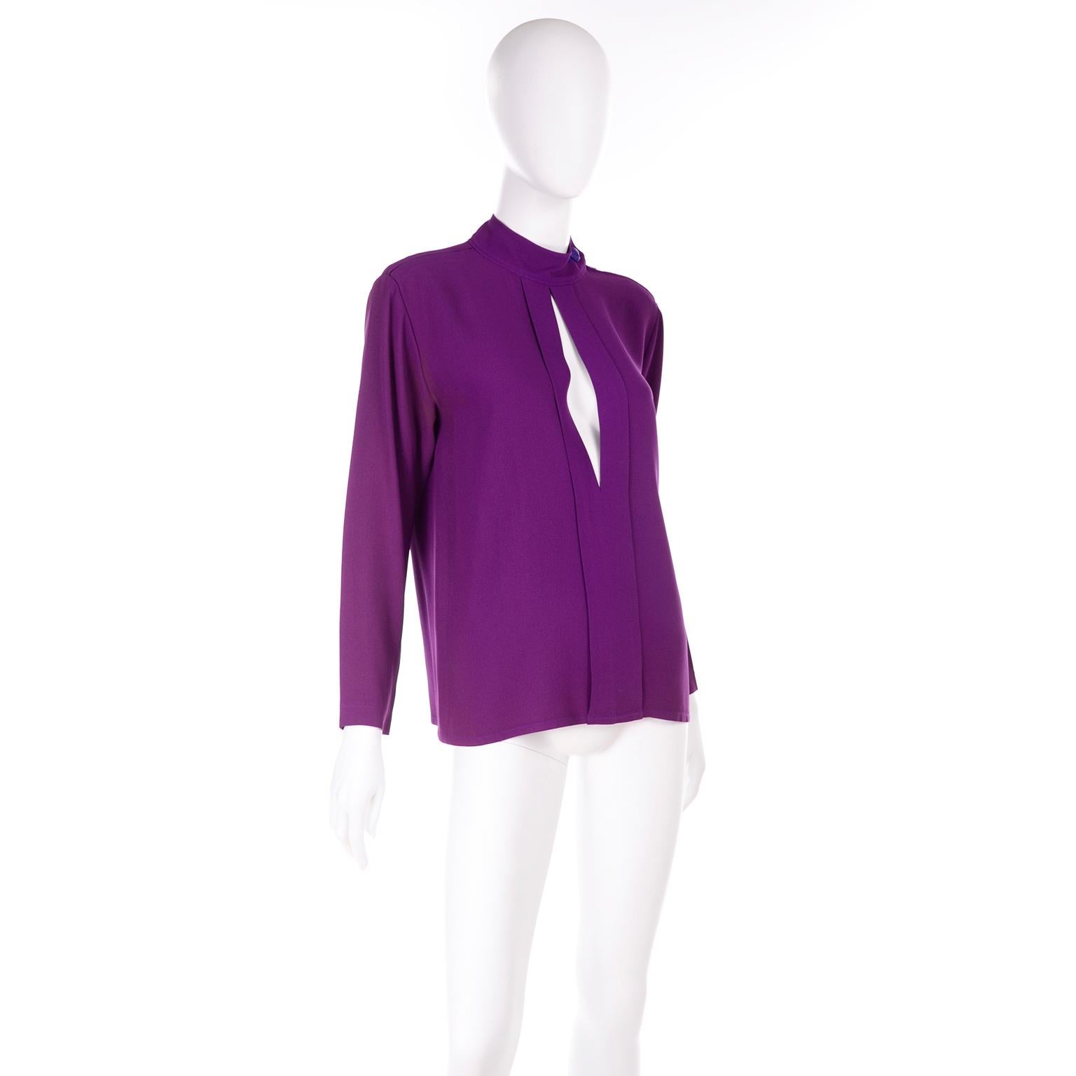 Yves Saint Laurent Vintage Purple Silk Crepe Top With Peek a Boo Cutout In Excellent Condition In Portland, OR