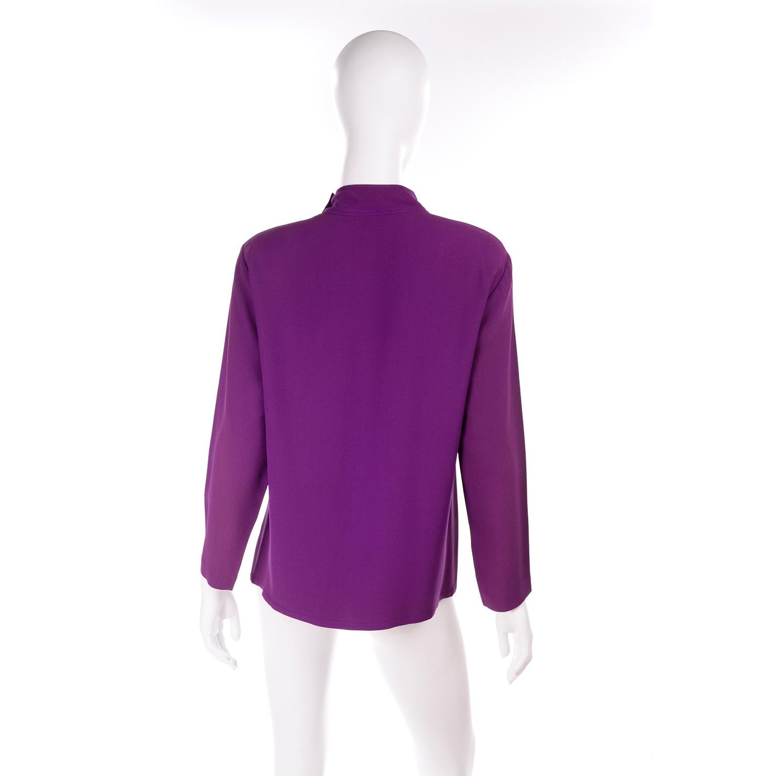 Women's Yves Saint Laurent Vintage Purple Silk Crepe Top With Peek a Boo Cutout