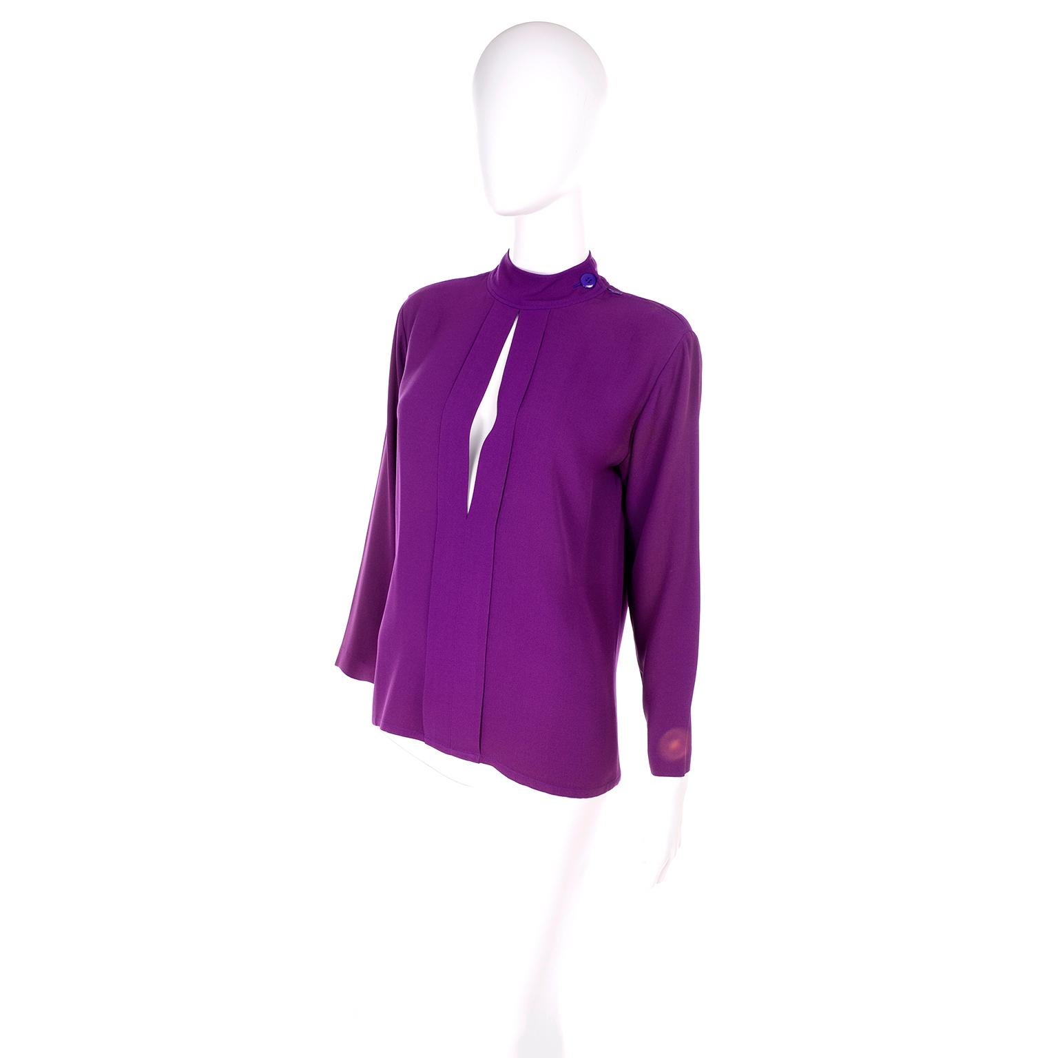 Yves Saint Laurent Vintage Purple Silk Crepe Top With Peek a Boo Cutout 1