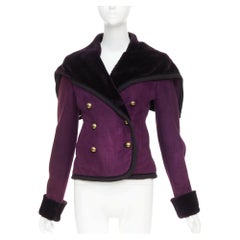 YVES SAINT LAURENT Vintage purple suede fur lined double breasted jacket FR36 S