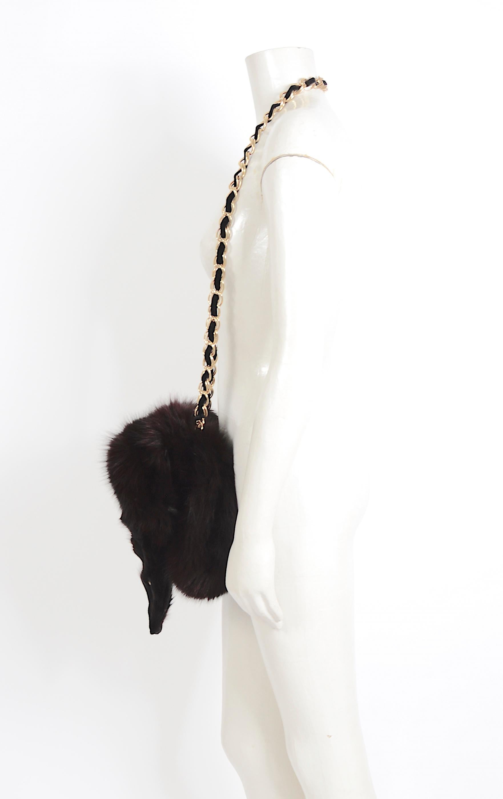 Yves Saint Laurent vintage rare gold chain black fox fur handwarmer muff bag 1